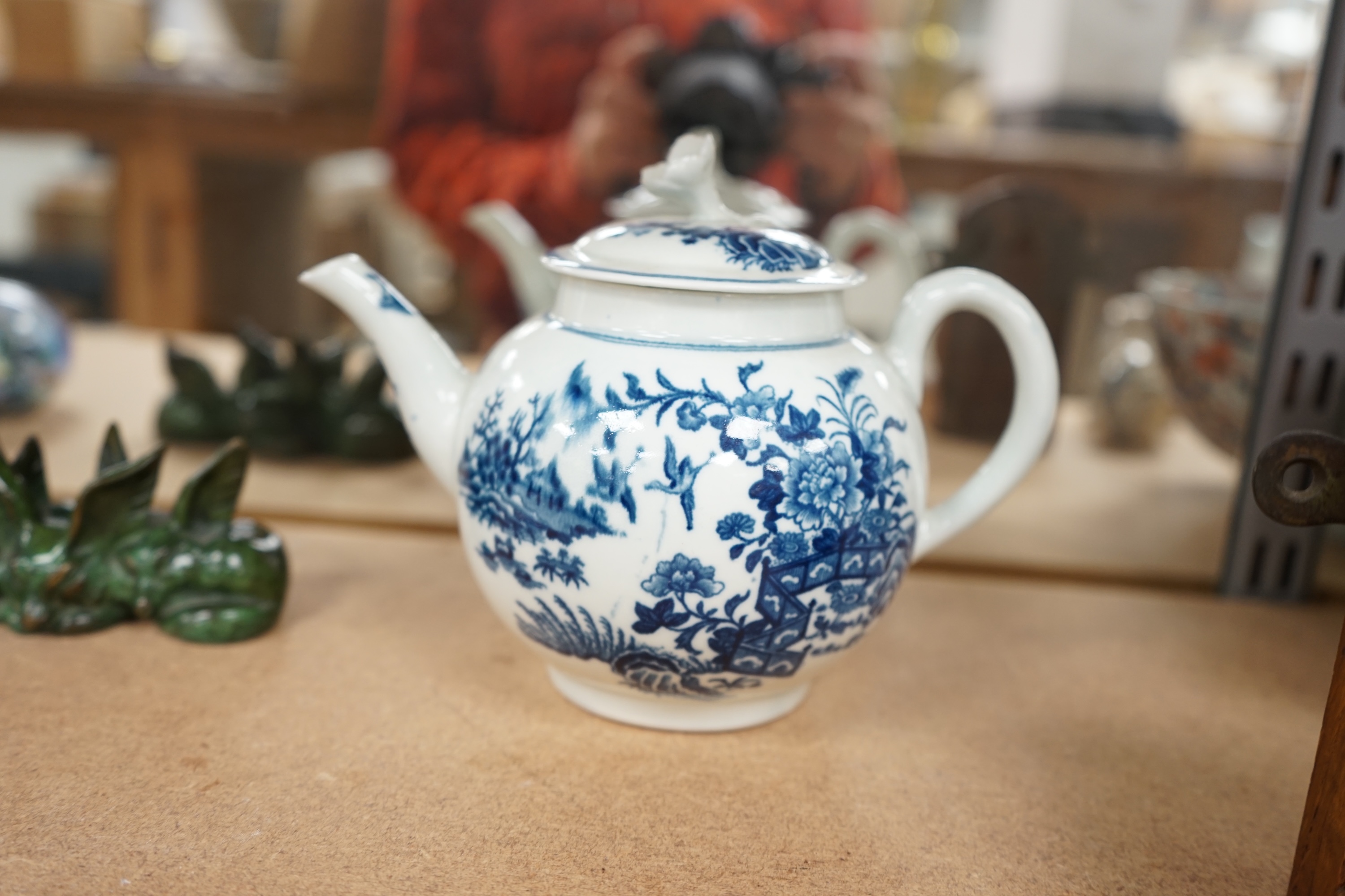 A Worcester fence pattern teapot and cover, c. 1775, 13cm high. Condition - fair.